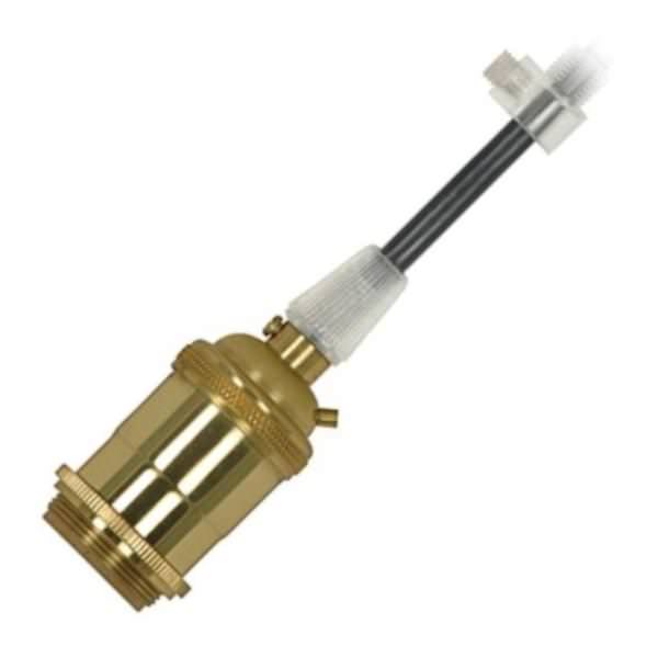 1/8 IPS Cap 4 Piece Polished Brass Prewired Keyless Lampholder with Uno Rings