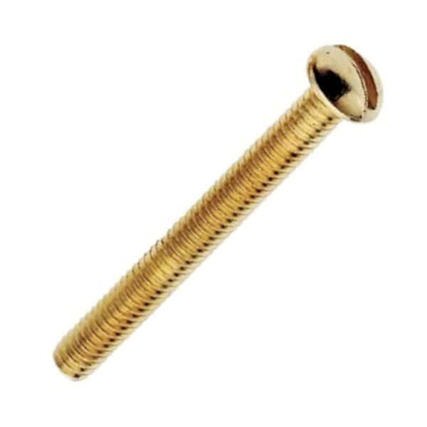 1.5" 8/32 Brass Plated Steel Round Head Slotted Machine Screws
