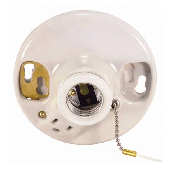 Glazed Porcelain On Off Pull Chain Ceiling Receptacle Socket with Grounded Convenience Outlet