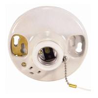 Satco Glazed Porcelain On Off Pull Chain Ceiling Receptacle Socket with Grounded Convenience Outlet