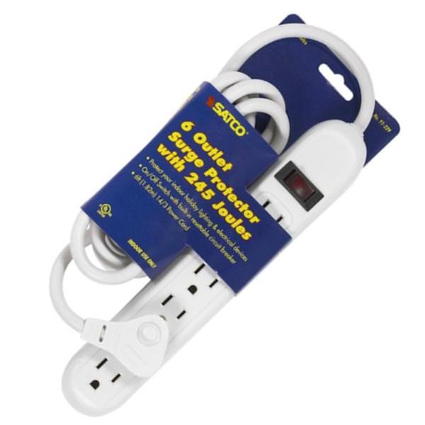 6 Outlet Plug In Surge Strip with Flat Plug
