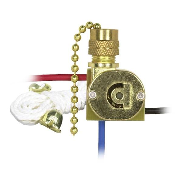 Metal Pull Chain 2 Circuit 4 Position 3 Way Canopy Switch with White Cord