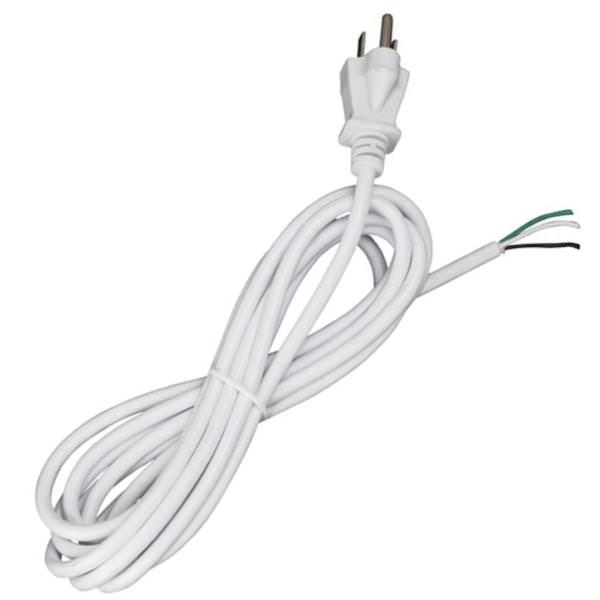 10' White Heavy Duty 3 Prong Molded Plug Cord