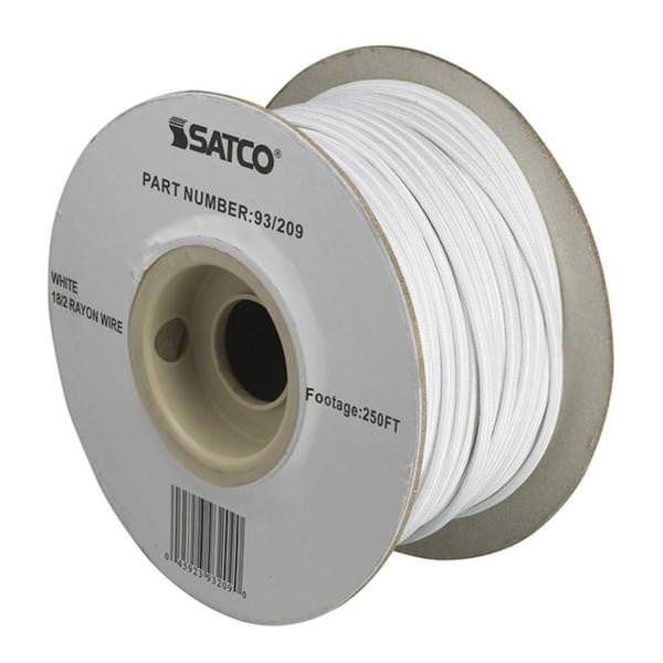 250' White 18/2 Rayon Braid Wire Spool