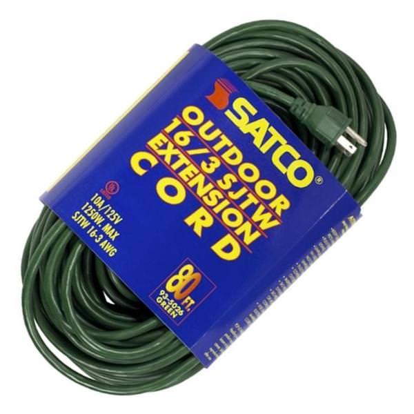 80' 16/3 SJTW Green Extension Cord