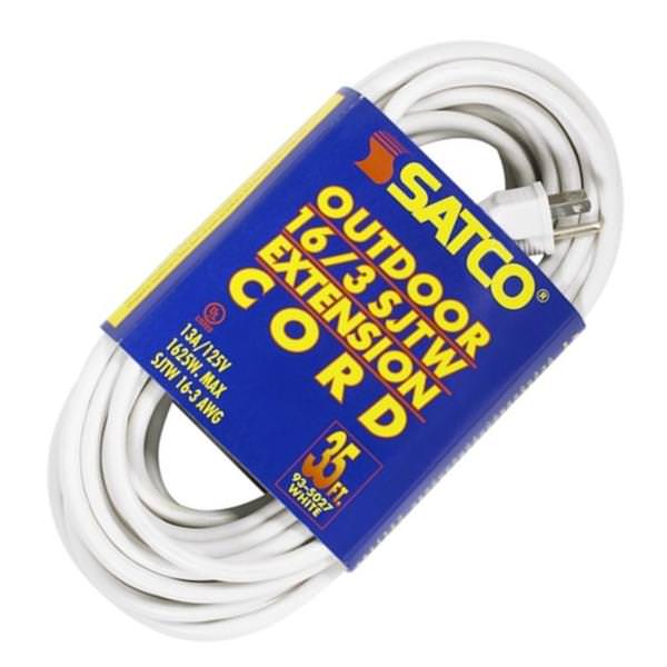 35' 16/3 SJTW White Extension Cord