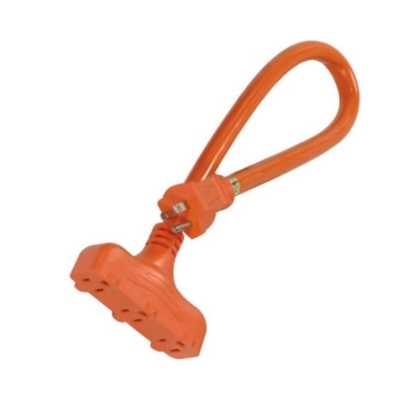 2' 12/3 Orange 3 Outlet Extension Cord