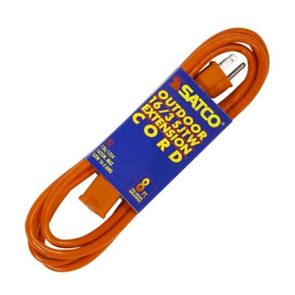 8' 16/3 SJTW Orange 3 Outlet Extension Cord