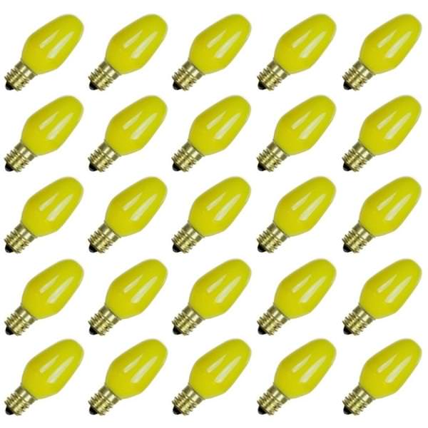 7 watt 120 volt C7 Candelabra Screw (E12) Base Yellow Dimmable