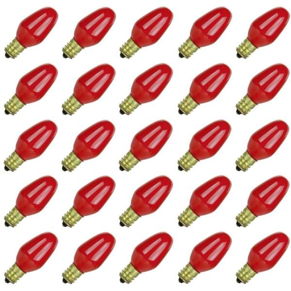 7 watt 120 volt C7 Candelabra Screw (E12) Base Red Dimmable