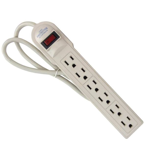 6 Outlet Plug In Power Strip System with Circuit Breaker and Switch