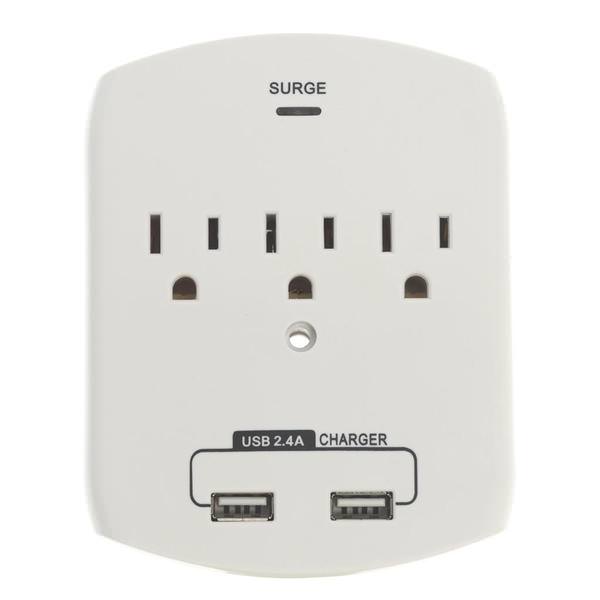 3 Outlet with 2 USB Ports White Outlet Adapter