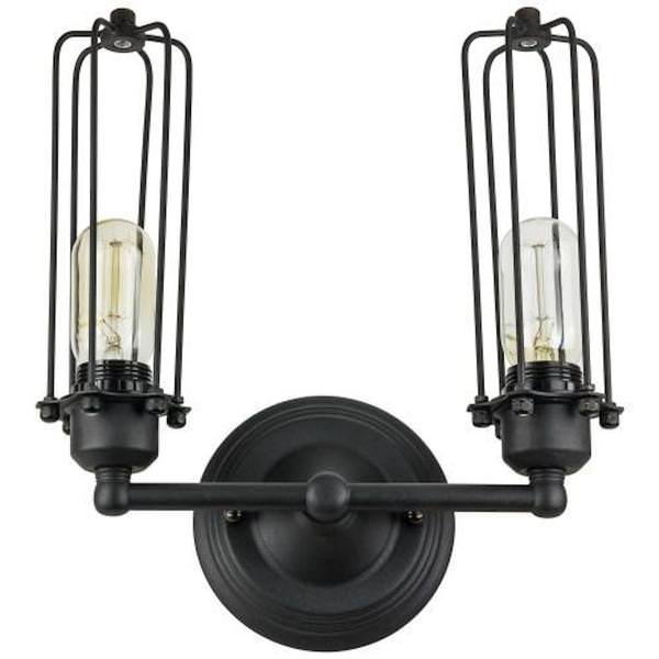 2 Light (Medium Screw Base) Matte Black Cage Wall Sconce Light Fixture