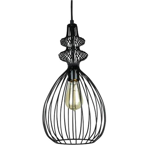 1 Light (Medium Screw Base) Matte Black Oval Ceiling Cage Pendant Light Fixture