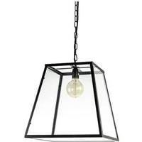 Sunlite 1 Light (Medium Screw Base) Matte Black Clear Glass Trapezoid Pendant Light Fixture