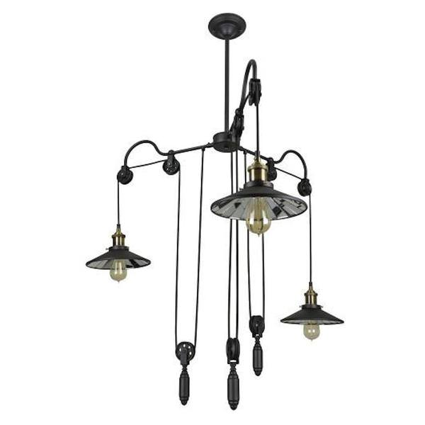 3 Light (Medium Screw Base) Matte Black Round Shades with Weights Pendant Light Fixture