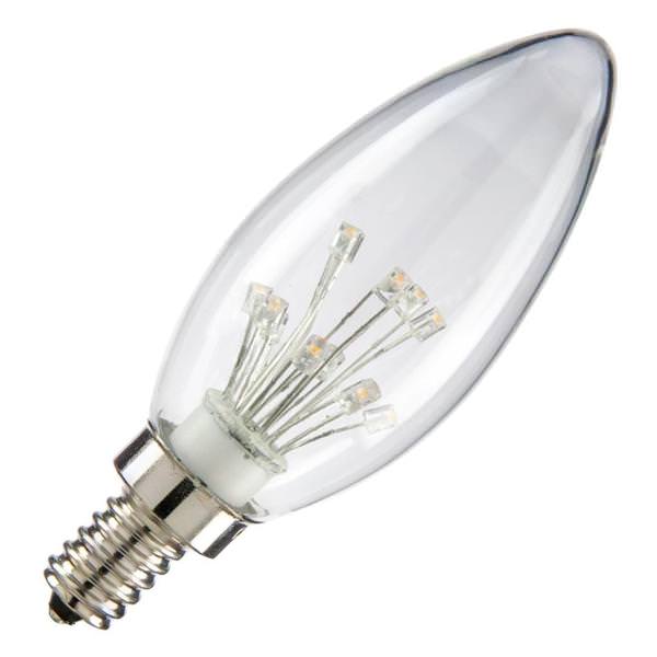 1 watt 120 volt C11 Candelabra Screw Base 2300K Warm White Clear Star Filament LED