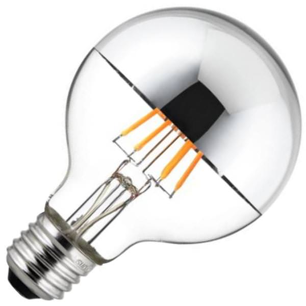 6 watt 120 volt G25 Medium Screw Base 2700K Warm White Silverbowl Dimmable Filament LED