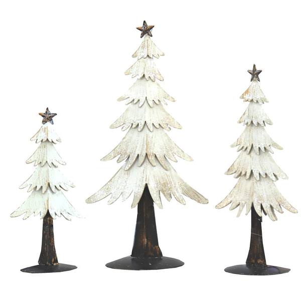 9"/12"/14" Rustic Snow Evergreen Tree with Star (3 Pack)