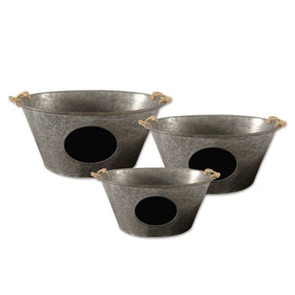 Silver Galvanized Chalkboard Oval Basket (Set of 3)