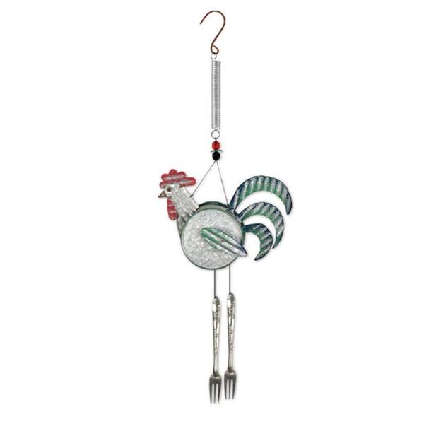 12" Silver Tin Can Rooster Bouncy 