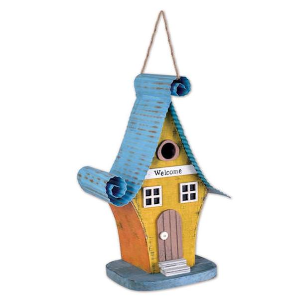 13" Blue/Yellow Bird House