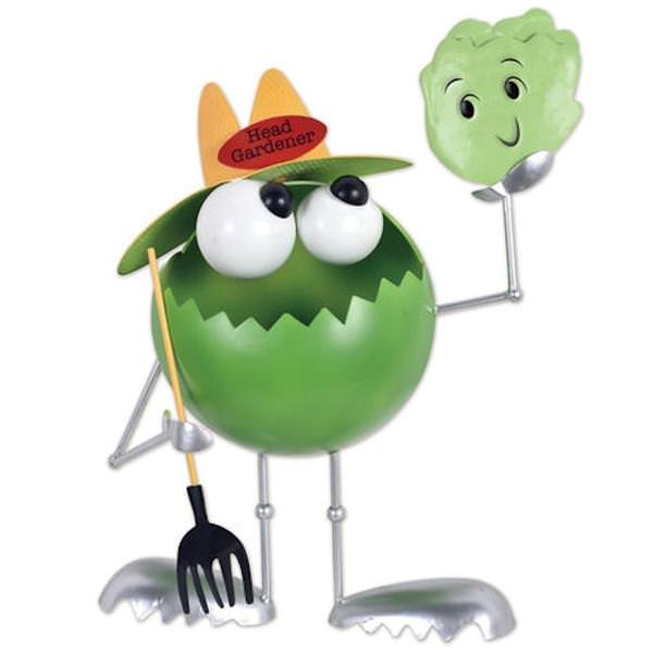 16" Green Head Gardener Monster Sculpture 