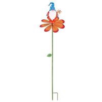 Sunset Vista Designs 46" Orange Flower with Blue Hat Gnome Wind Spinner