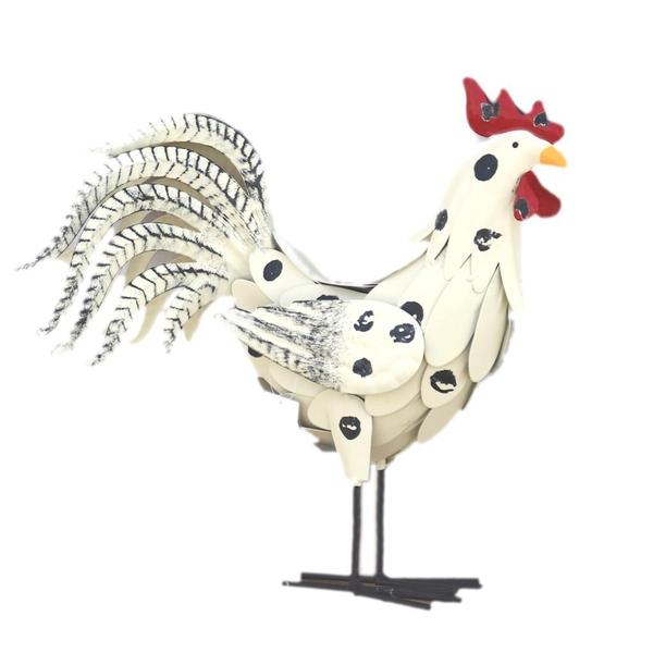 16" White with Black Spots Rooster Decor