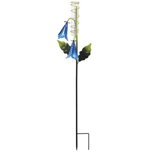 Blue Trumpet Flower Rain Gauge Garden Stake
