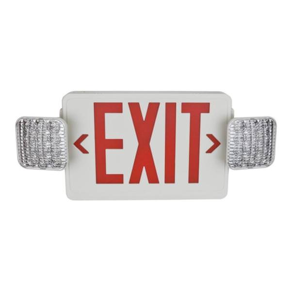 120/277 volt LED White Housing Red Letters Exit and Emergency Light Combo