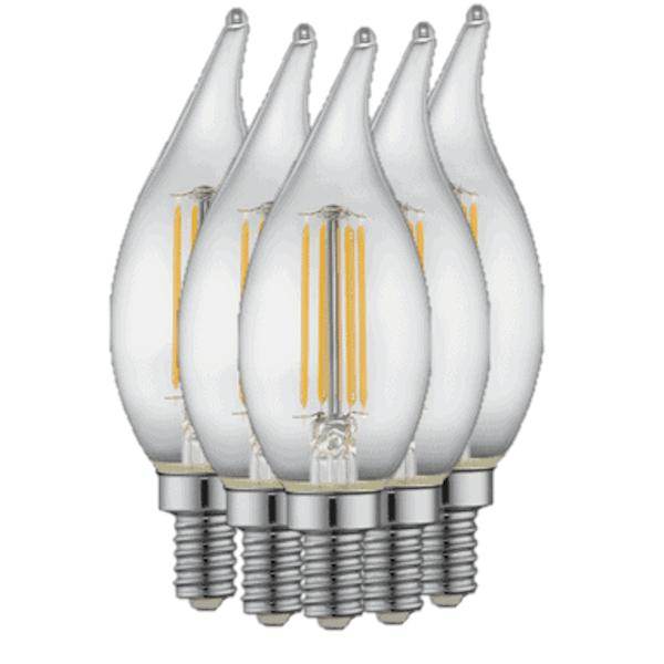 4 watt 120 volt F11 Candelabra Screw Base 2700K Warm White Dimmable LED (6 Pack)