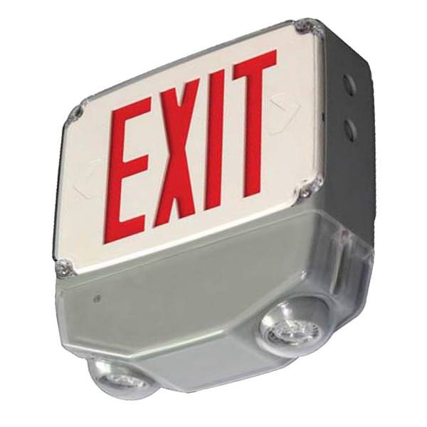 14" - 120/277 volt LED White Housing Red Letters Exit and Emergency Light Combo