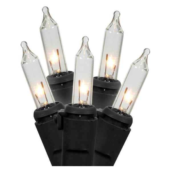 50 Light 17' Black Wire Clear Miniature String with 4" Spacing
