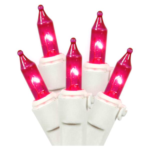 100 Light 21' White Wire Pink Miniature String with 2.5" Spacing