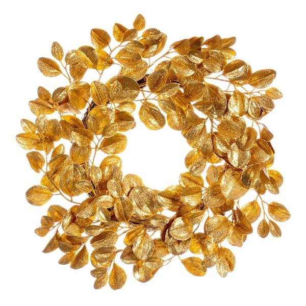 24" Artificial Gold Dogwood Glitter Wreath