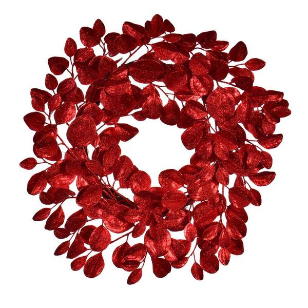 24" Artificial Red Dogwood Glitter Wreath
