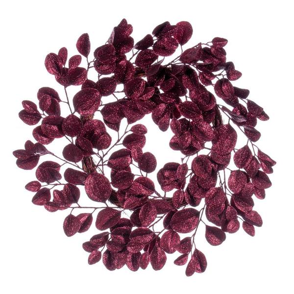 24" Artificial Burgundy Dogwood Glitter Wreath