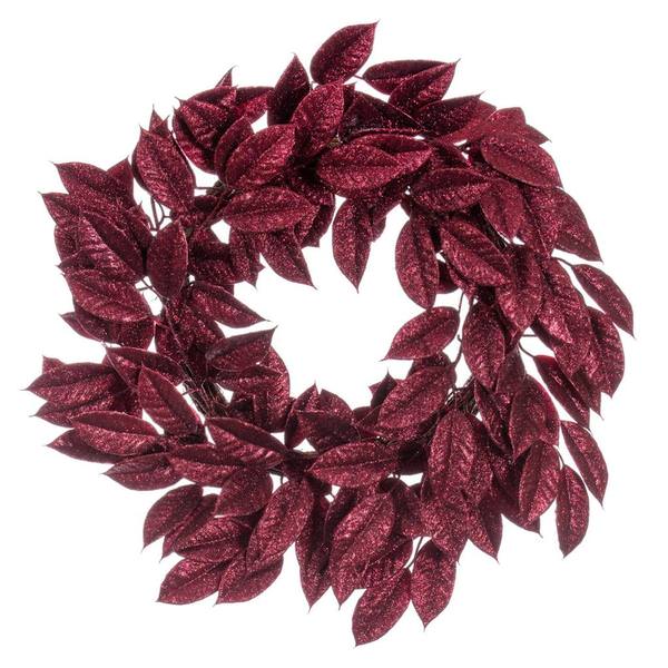 24" Artificial Burgundy Gardenia Glitter Wreath