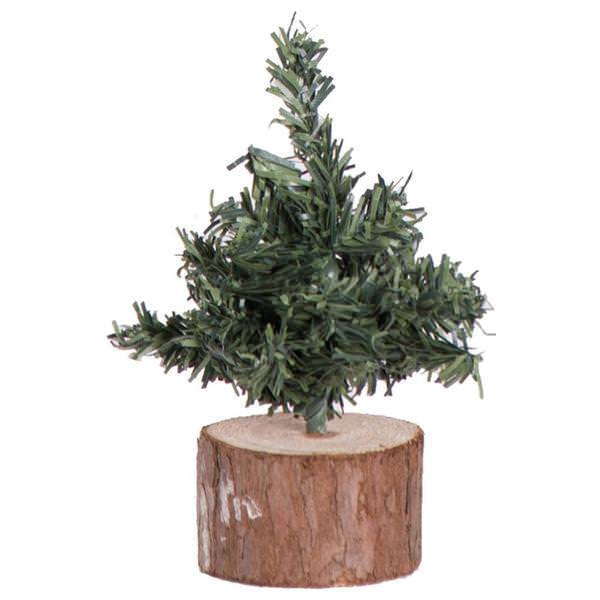 4" Mini Pine Tree with Wood Base
