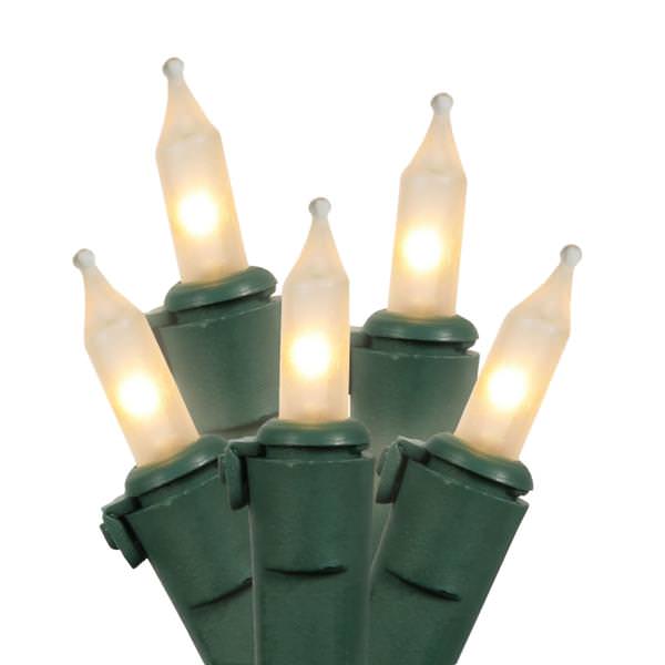 50 Light 23' Green Wire White Miniature String with 5.5" Spacing