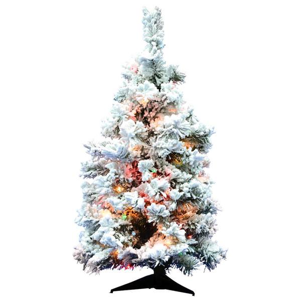 3' x 24" Artificial Flocked Alaskan Pine 100 Multi-Color Lights