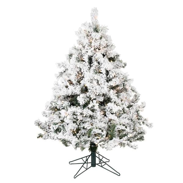 4.5' x 44" Artificial Flocked Alaskan Pine 300 Clear Lights