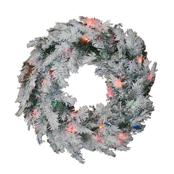 30" Artificial Flocked Alaskan Wreath 70 Multi-Color Lights