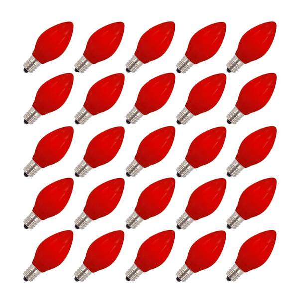 5 watt 130 volt C7 Candelabra Screw Base Ceramic Red (25 pack)