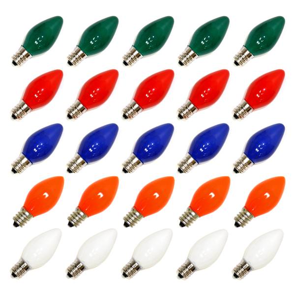 5 watt 130 volt C7 Candelabra Screw Base Ceramic Multi-Color (25 pack)