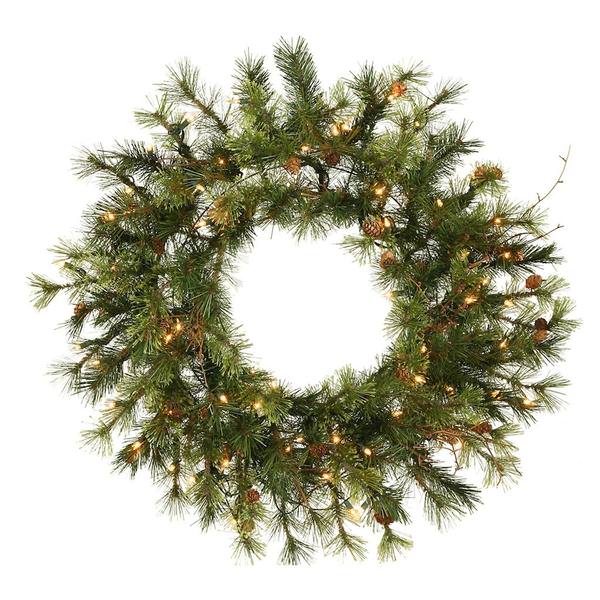 16" Artificial Mixed Country Pine Wreath 20 Clear Lights