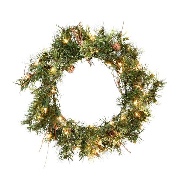20" Artificial Mixed Country Pine Wreath 35 Clear Lights