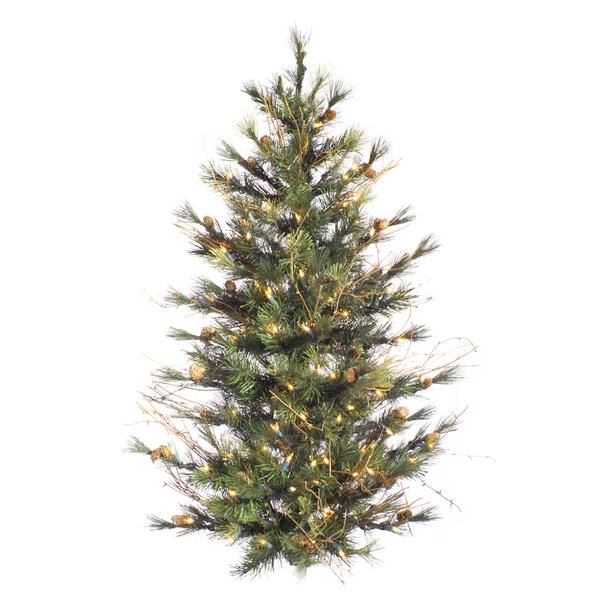 4' x 40" Artificial Mixed Country Pine Wall 150 Clear Lights with Pine Cones and Grapevines