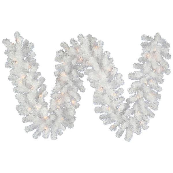 9' x 16" Artificial White Spruce Garland 100 Clear Lights